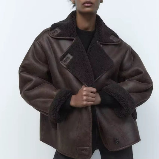 Brownie jachetă oversized tip shearling