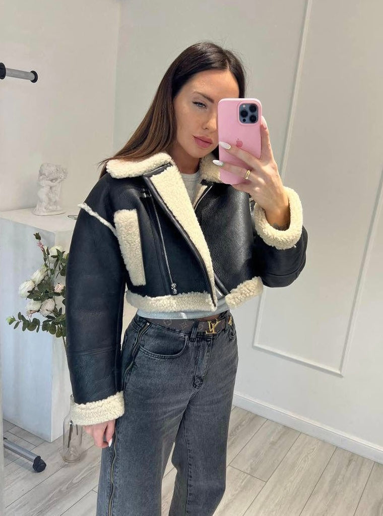 Cropped Shearling Winter Jacket