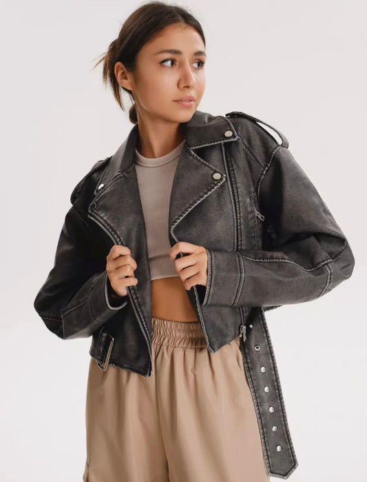 Women's oversized eco-leather jacket