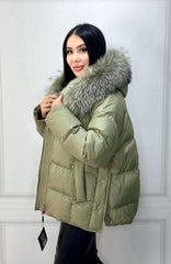 Winter Jacket Down Swan Fox Collar. Jacheta de iarna cu puf de lebada si guler din vulpe KALINKA FURS