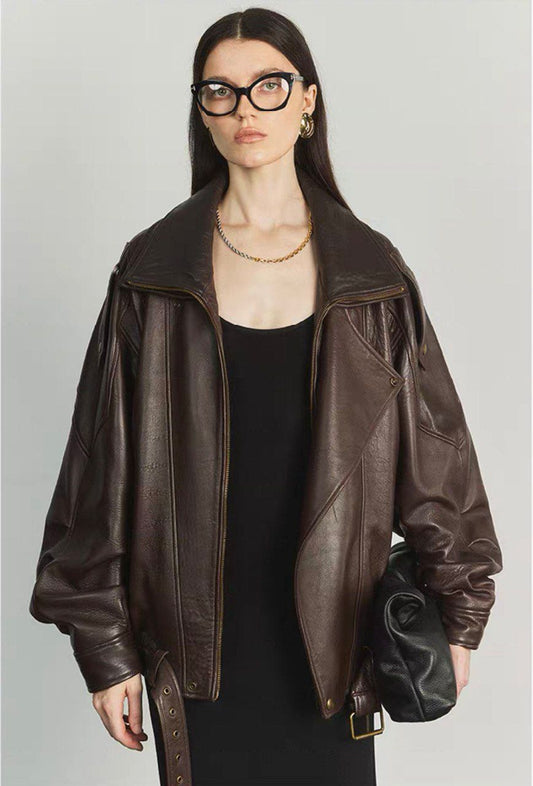 Masculine Oversized Leather Jacket. Geaca in stil masculin oversized KALINKA FURS