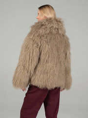 Daria Natural llama fur coat with English collar