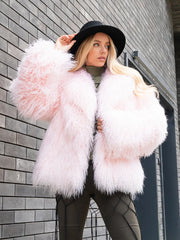 Daria Natural llama fur coat with English collar