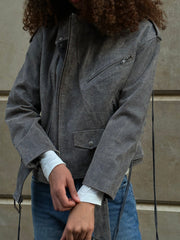 Retro Grey Leather Jacket KALINKA FURS