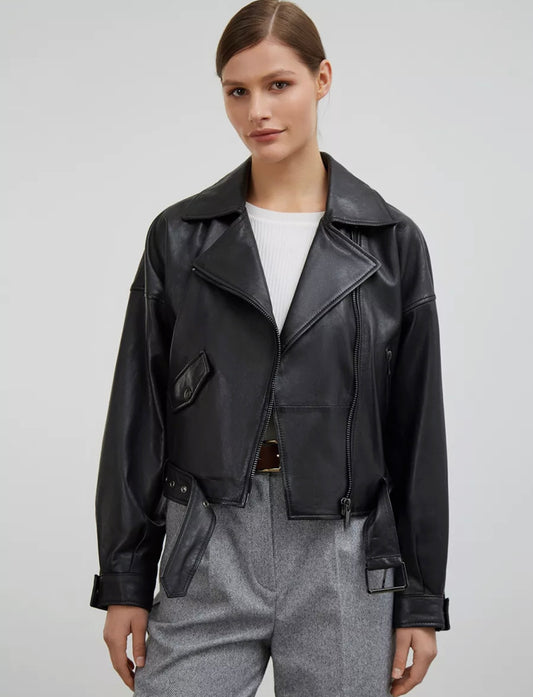 Black Leather Jacket Double Style Geaca din piele stil dublu