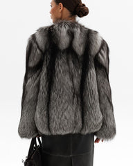 Silver fox fur coat. Blana naturala din vulpe argintie KALINKA FURS