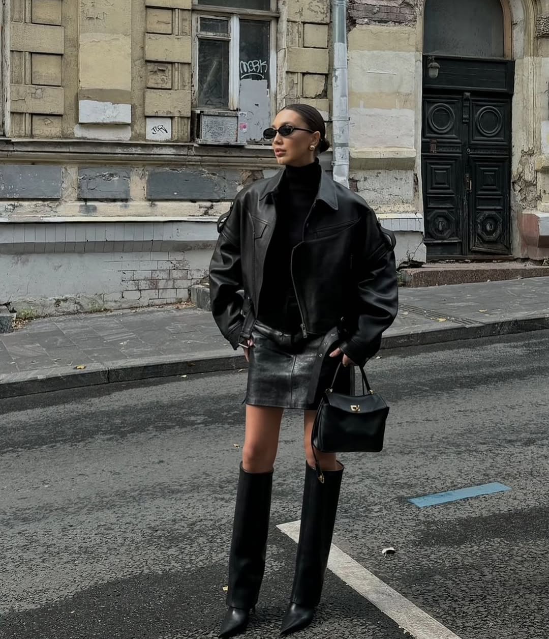 Snejana geaca din piele naturală cu mâneci detașabile
