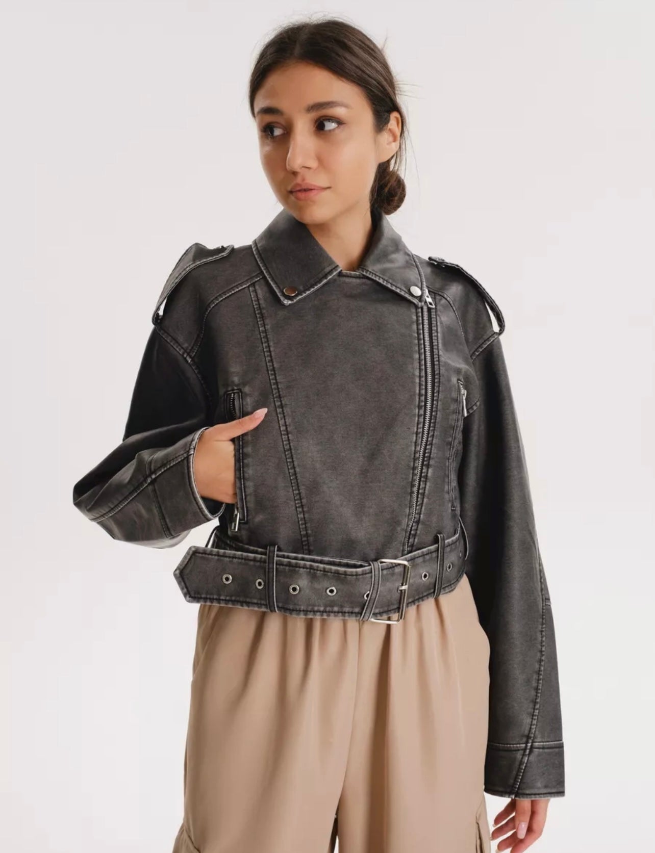 Women's oversized eco-leather jacket