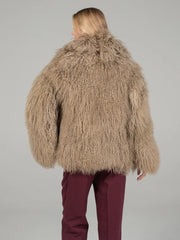 Daria Natural llama fur coat with English collar