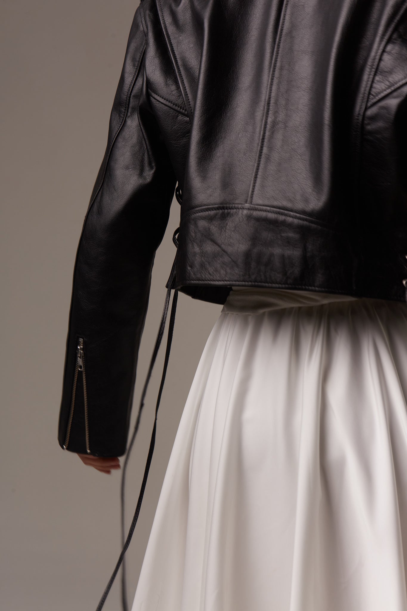 Black Leather Jacket with Laces. Geaca din piele naturala cu sireturi