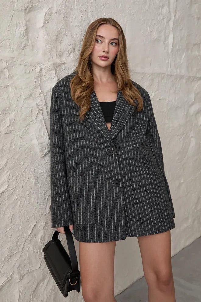 Striped Oversized Jacket Anthracite