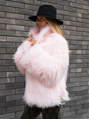 Daria Natural llama fur coat with English collar