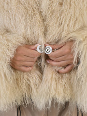 Eliza Natural llama fur coat with English collar