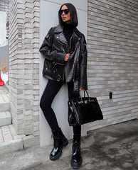 Leather Oversized Jacket Croco Effect. Geaca oversized din piele naturala efect de crocodil KALINKA FURS
