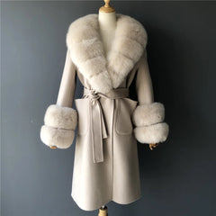 Cashmere coat with real fur. Palton elegant din casmir cu blana naturala din jder. Lungime 100cm KALINKA FURS