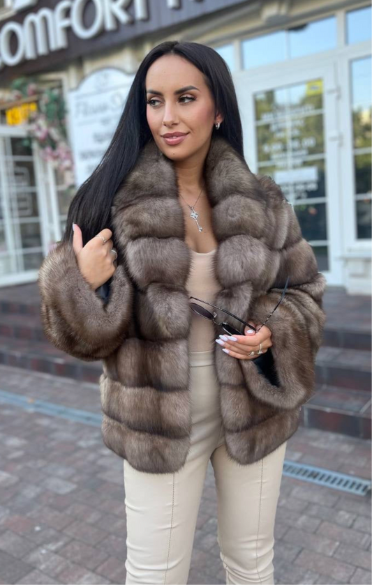 Natural Sable Fur Coat with English Collar. Haina din blana naturala de zibelina cu guler englezesc. KALINKA FURS