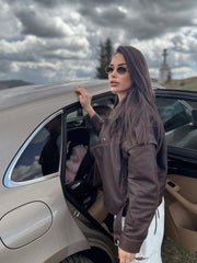Simona geaca și vesta din piele naturala. Model oversized cu maneci detasabile