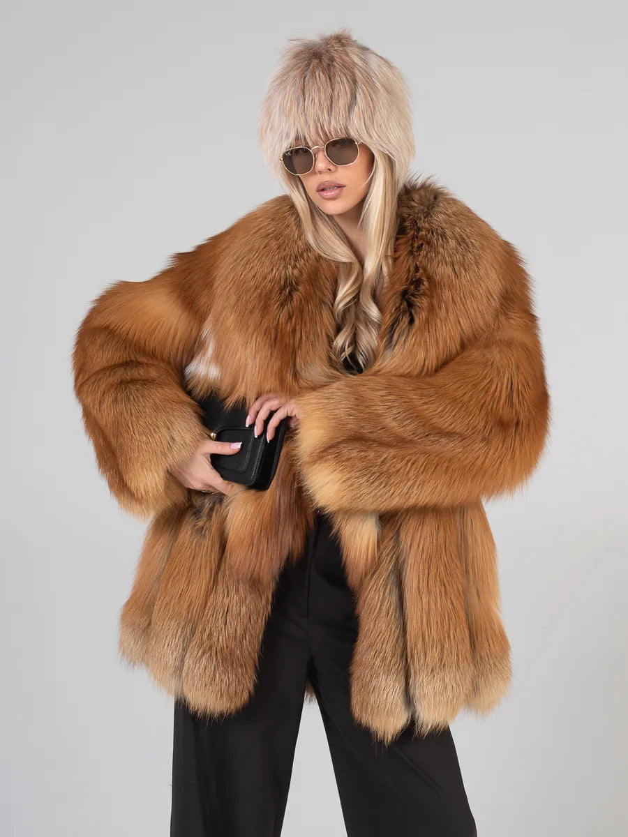 Elena Short natural fox fur coat 