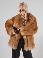 Elena Short natural fox fur coat 