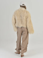 Eliza Natural llama fur coat with English collar
