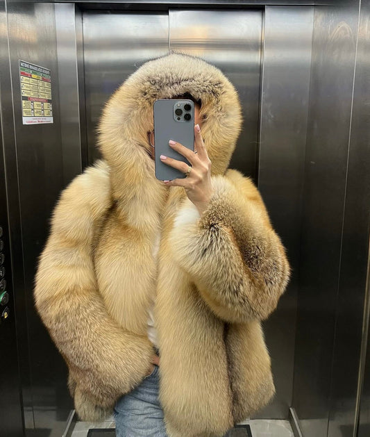 Natural Arctic Fox Hooded Fur KALINKA FURS