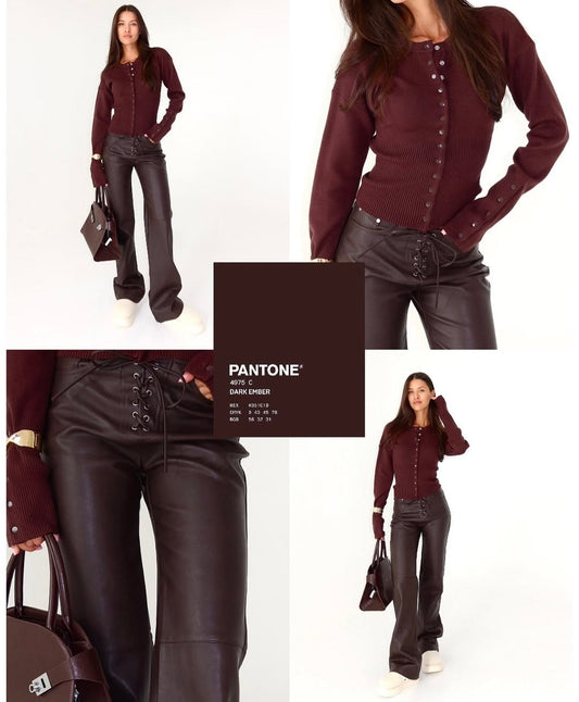 Pantaloni din piele ecologică, cu șireturi