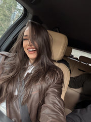 Simona geaca și vesta din piele naturala. Model oversized cu maneci detasabile