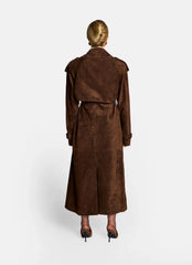 Natasa trench dark brown din piele întoarsă. Lungime 120cm