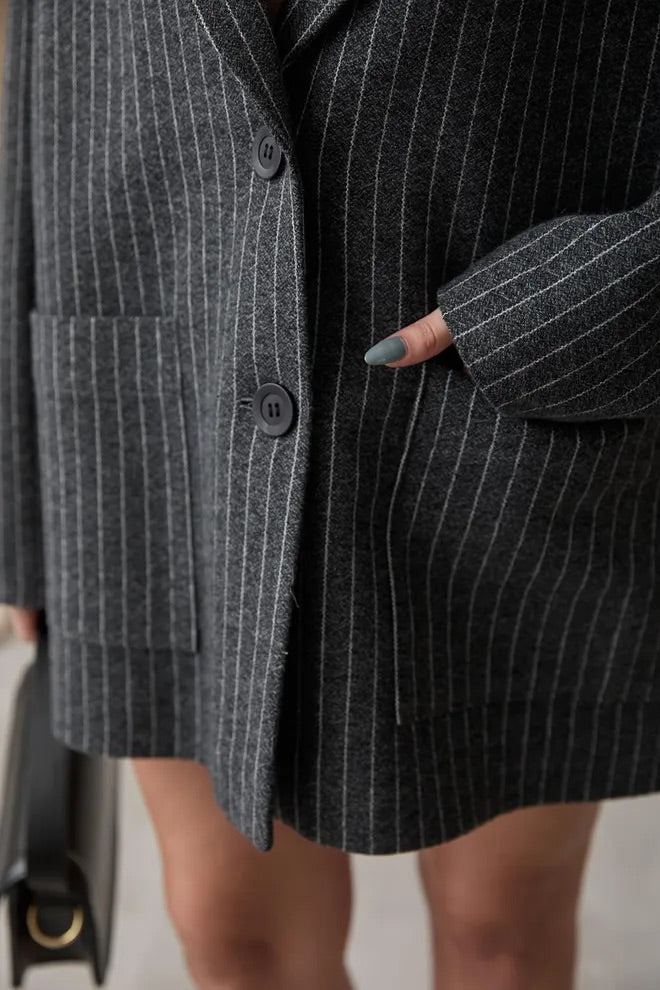 Striped Oversized Jacket Anthracite