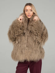 Daria Natural llama fur coat with English collar