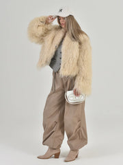 Eliza Natural llama fur coat with English collar