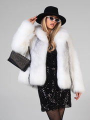 Elena Haină scurtă din blană naturală de vulpe arctică cu guler englezesc