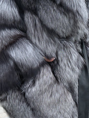 Delia Natural silver fox fur coat in lilac shade