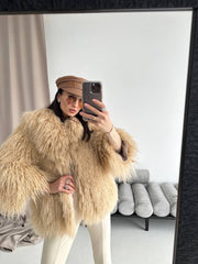 Mongolian Fur Coat with English Collar. Blana naturala din oaie mongoleza cu revere. KALINKA FURS