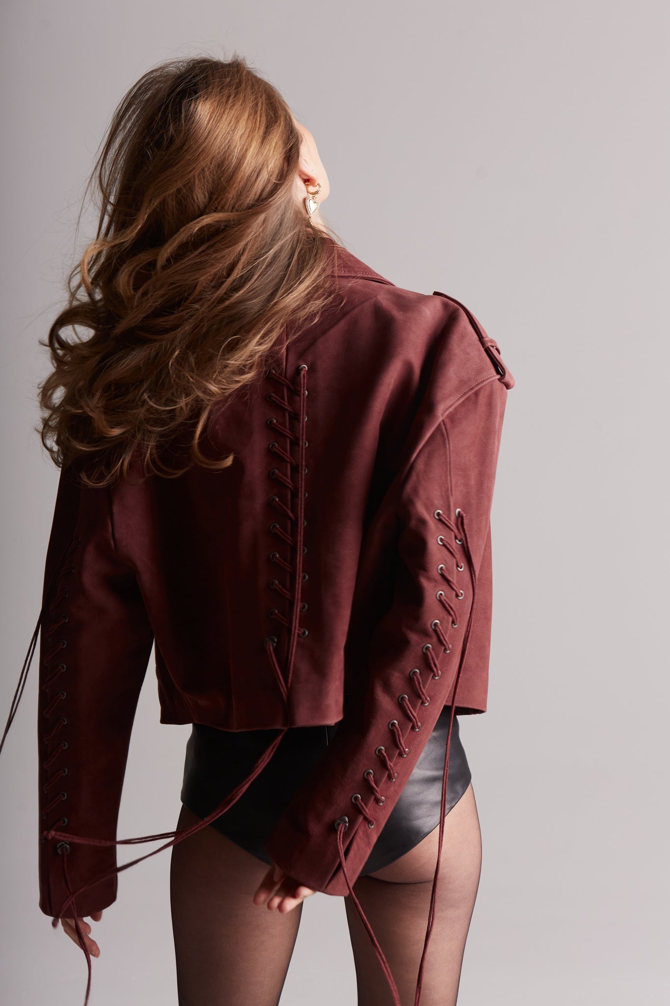 Bordeaux Leather Jacket with Laces