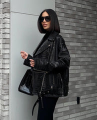 Leather Oversized Jacket Croco Effect. Geaca oversized din piele naturala efect de crocodil KALINKA FURS