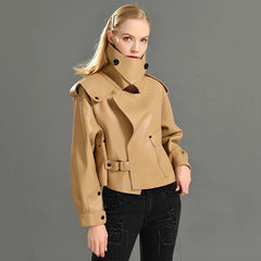 Epaulettes embellished leather jacket. Jacheta din piele cu epoleti KALINKA FURS