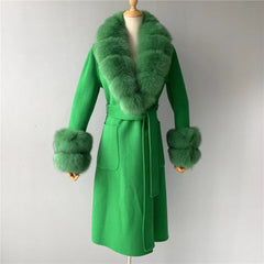 Cashmere coat with real fur. Palton elegant din casmir cu blana naturala din jder. Lungime 100cm KALINKA FURS