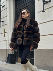 Mallou Haina din blana naturală de vulpe, maro