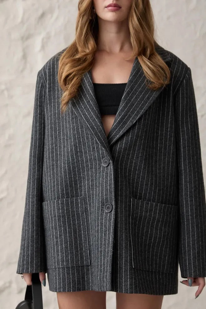 Striped Oversized Jacket Anthracite