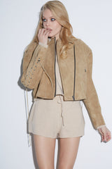 Velvet Biker Jacket with Laces. Jachetă de motociclist din catifea cu șireturi. KALINKA FURS