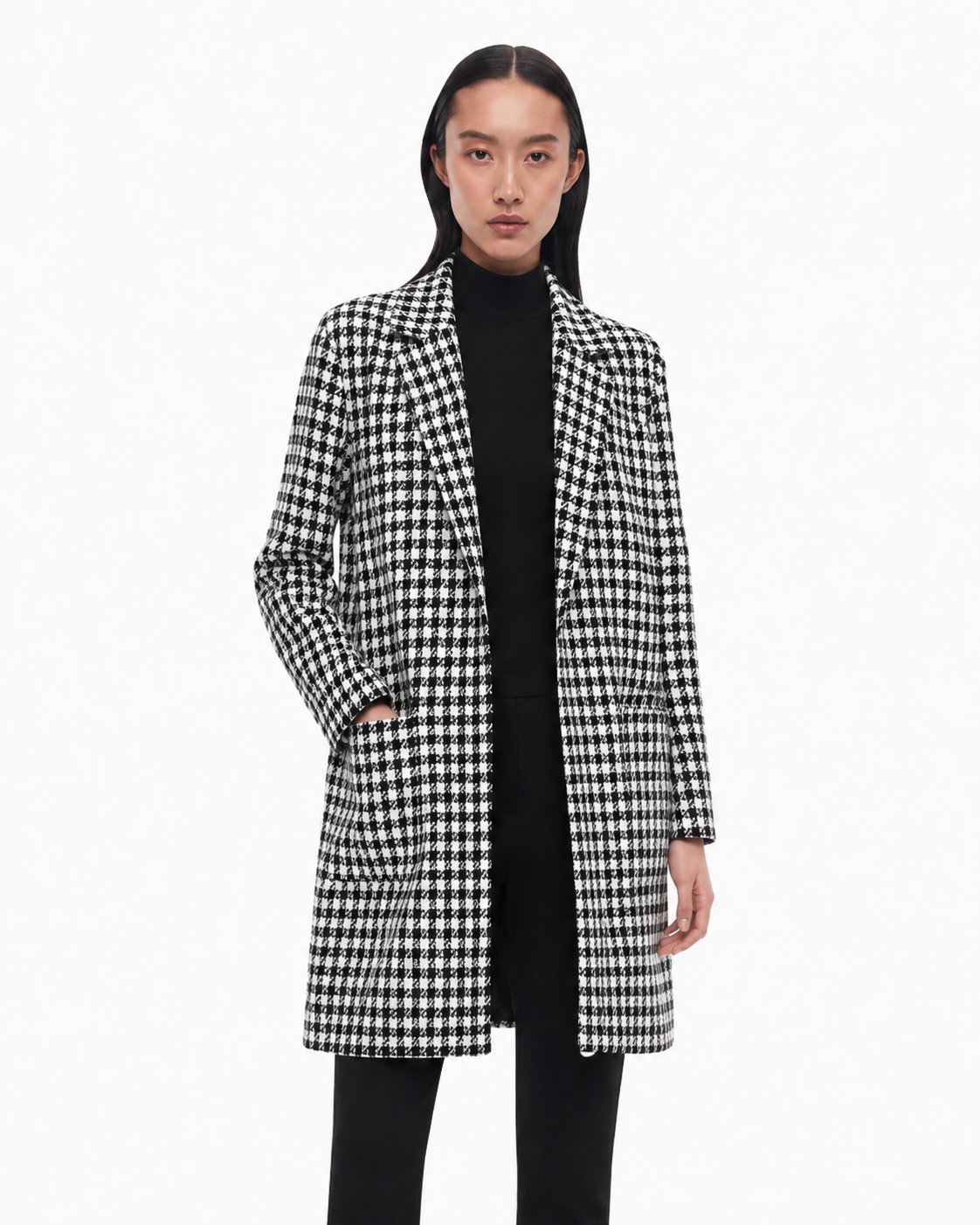 Sacou lung alb-negru