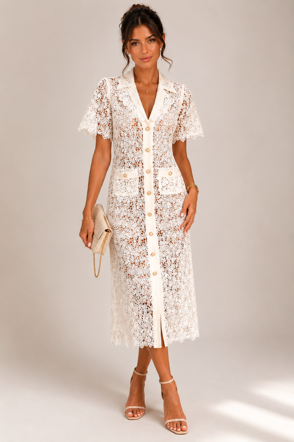 Rochie midi din dantelă