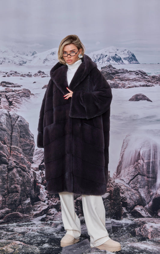 Jacheta din blană de nurcă/vizon, nuanța grafit