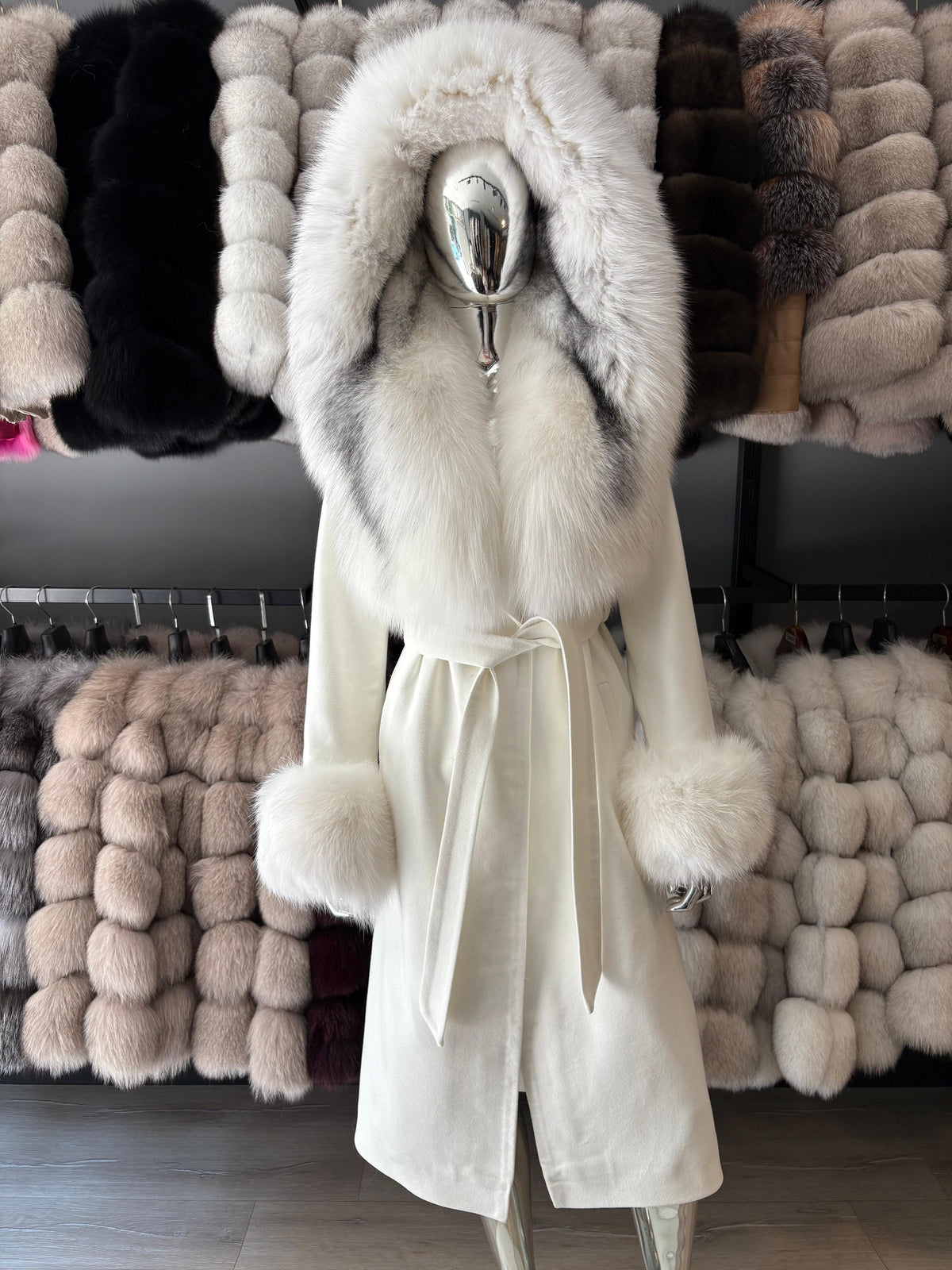 Alpaca and fox fur coat