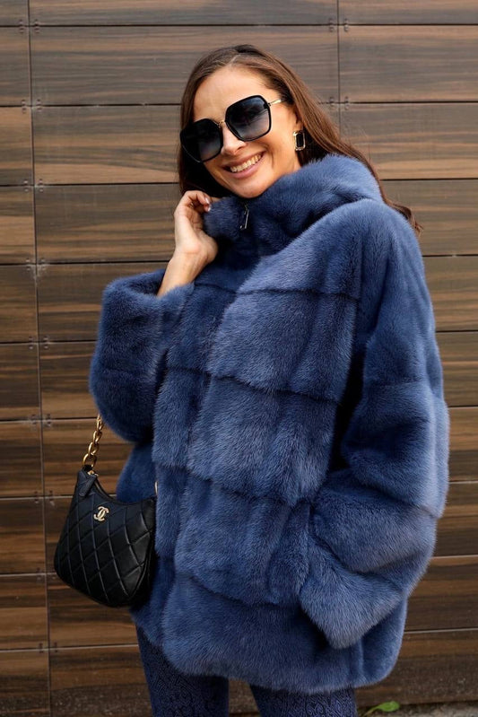Natural Hooded Mink Fur. Blana naturala din vizon cu gluga. KALINKA FURS