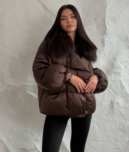 Casiana Jachetă calduroasa din puf de gasca și blană naturală de vulpe