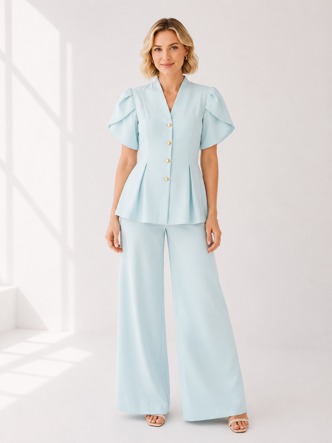 Compleu bleu cu bluză și pantaloni