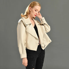 Epaulettes embellished leather jacket. Jacheta din piele cu epoleti KALINKA FURS
