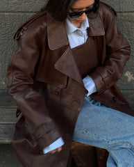 Dark brown leather trench coat length 130cm. Trench din piele naturala maro lungime 130cm KALINKA FURS